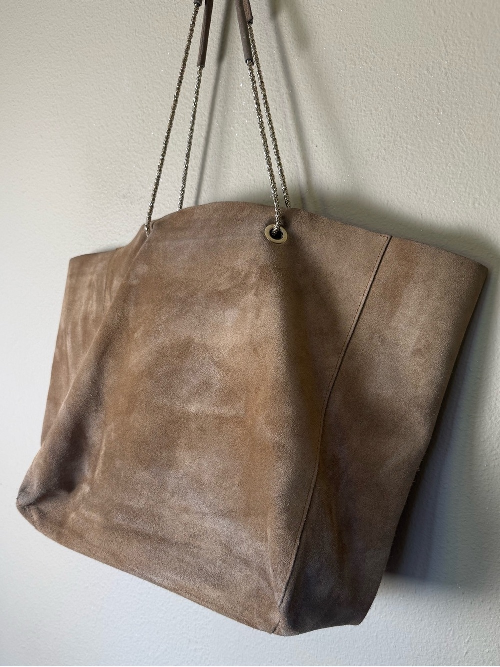 Sezane Gaby Suede Leather Oversized Tote Bag in Light Camel Brown *PROJECT BAG* - Picture 7 of 11